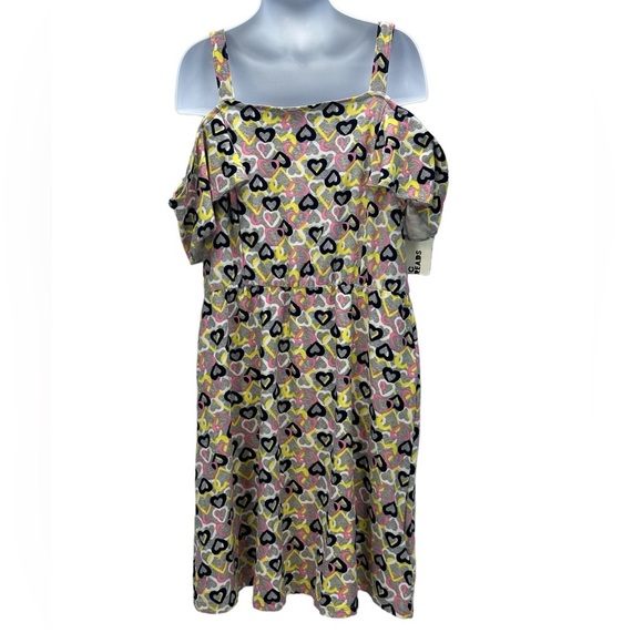 Epic Threads Girls Drop Shoulder Heart Print Dress - Grey Pink White Yellow- Lrg - Picture 2 of 8